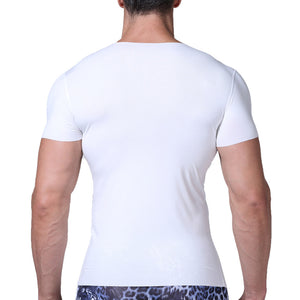 Black V-neck t-shirt on a white background