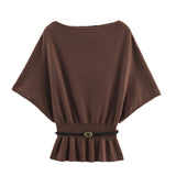 Brown poncho with a belt on a white background