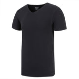 Black V-neck t-shirt on a white background