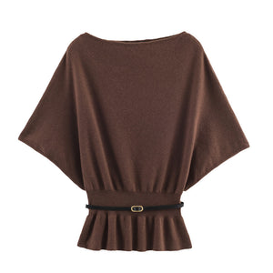 Brown poncho with a belt on a white background
